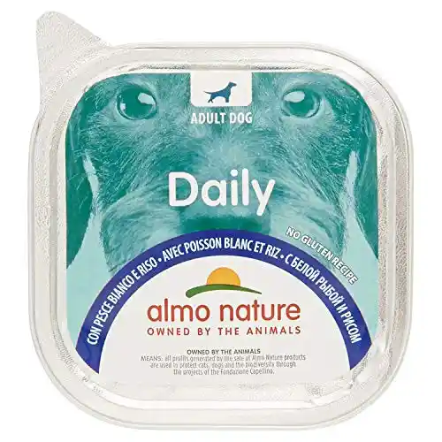 almo nature Daily con Pescado Blanco y arroz - Receta sin Gluten - Comida húmeda para Perros Adultos - Paquete de 9 x 300 g