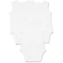 Pack de 3 Amazon Essentials Body sin Mangas de Punto elástico de algodón (Anteriormente Amazon Aware) Unisex Bebés, Blanco, 0 Meses