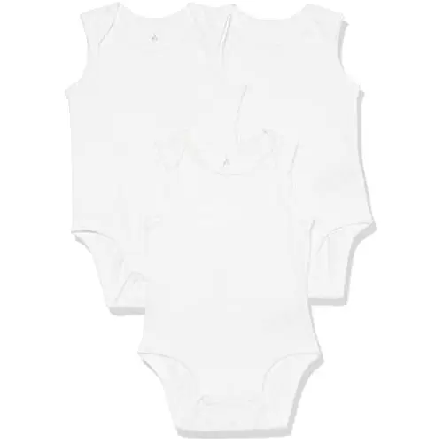 Pack de 3 Amazon Essentials Body sin Mangas de Punto elástico de algodón (Anteriormente Amazon Aware) Unisex Bebés, Blanco, 0 Meses