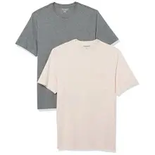 Amazon Essentials Camiseta de Manga Corta con Bolsillo, Cuello Redondo y Corte Recto Hombre, Pack de 2, Gris Mezcla/Rosa Pálido, S