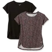 Amazon Essentials Camiseta Studio Ligera, Holgada y con Cuello Redondo (Disponible en Tallas Grandes) Mujer, Pack de 2, Negro Estampado de Confeti, XS