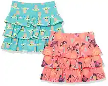 Amazon Essentials Disney | Marvel | Star Wars | Frozen | Princess Faldas Cortas de Punto con pantalón Interior y Volantes Niña, Pack de 2, Fluo Star Wars Niño, 9 años