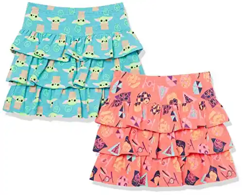 Amazon Essentials Disney | Marvel | Star Wars | Frozen | Princess Faldas Cortas de Punto con pantalón Interior y Volantes Niña, Pack de 2, Fluo Star Wars Niño, 9 años