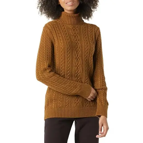 Amazon Essentials Jersey de Cuello Vuelto y Punto Cable de Tipo Pescador,  Mujer, Castaño Oscuro Mezcla, S