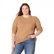 Amazon Essentials Jersey de Tacto Suave con Cuello Redondo, Manga Larga y Corte Clásico (Disponible en Tallas Grandes) Mujer, Camel Mezcla, 6XL Grande