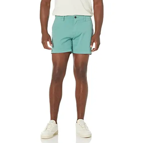 Amazon Essentials Pantalón Corto Chino con Parte Delantera Plana y Ajuste Estrecho con Cómoda Parte Elastizada (Anteriormente Goodthreads) Hombre, Azul Verdoso, 32W