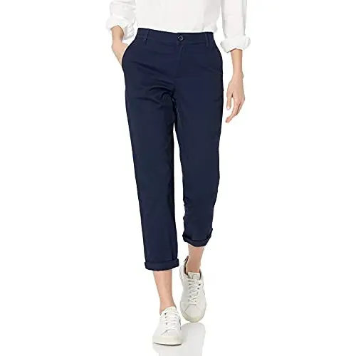 Amazon Essentials Pantalones de Vestir Caqui de Tiro Medio, de Corte Ajustado, Elásticos, con Pernera Cónica (Disponibles en Tallas Grandes) Mujer, Azul Marino, 66 Grande