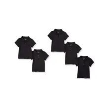 Amazon Essentials Polo de Uniforme de Doble Punto y Manga Corta Niña, Pack de 5, Negro, 3 años