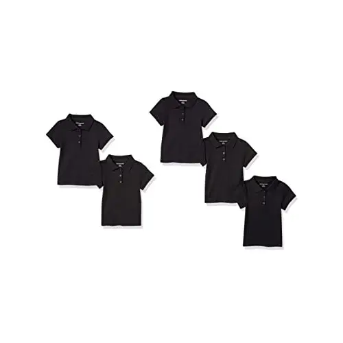 Amazon Essentials Polo de Uniforme de Doble Punto y Manga Corta Niña, Pack de 5, Negro, 3 años