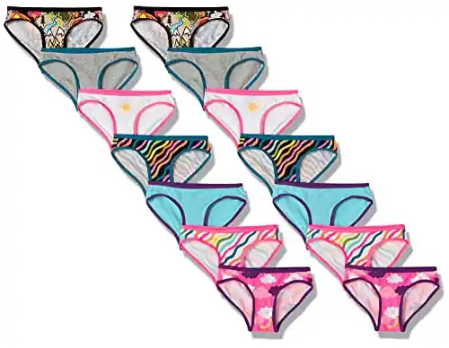 Amazon Essentials Ropa Interior Tipo Bikini Niña, Pack de 14, Multicolor/Arcoíris/Bosque/Sol, 10 años