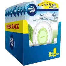 Ambipur Ambientador Casa para Baño (8 x 50 días), Elimina y Previene los Malos Olores, Fragancia Hierba Fresca, Mega Pack, El embalaje puede variar