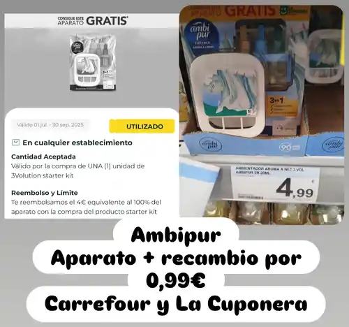 Aparato + recambio Ambipur por 0,99€ en Carrefour con La Cuponera
