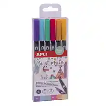 Pack de 6 rotuladores acuarelables en tonos pastel, de doble punta (redonda de 1 mm y pincel de 1-4 mm)
