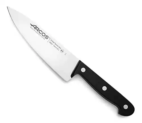 Arcos Cuchillo Chef Acero Inoxidable. Cuchillo cocina para cortar y pelar alimentos pequeños. Mango ergonómico polioximetileno y Hoja 155 mm. Serie Universal. Color negro.