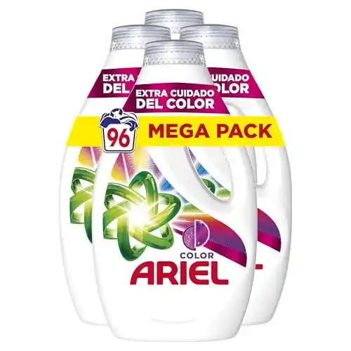 Ariel Detergente Lavadora Liquido 96 Lavados (4x24), Color, Jabon Cuidado Extra del Color, Limpieza Mejorada con la Tecnologia de limpieza en Ciclos Frios