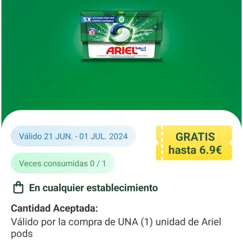 Ariel Pods GRATIS en mercadona con La Cuponera