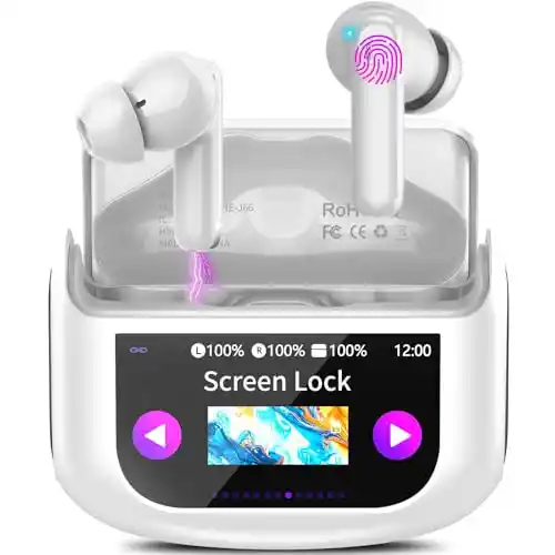 Auriculares Inalámbricos Bluetooth ANC Reducción de Ruido, Auriculares Bluetooth 5.4 Con HD Micrófono, Sonido Premium, Pantalla Táctil, IP7 Impermeable Cascos Inalámbricos 40H Reproducción, Blanco