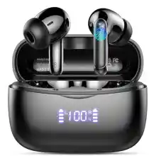 Auriculares Inalámbricos Bluetooth, Auriculares Bluetooth 5.3 HiFi Estéreo, 4 Mic con Reducción de Ruido, Impermeable, 56H/Pantalla LED/Carga Rápida USB-C, Negro