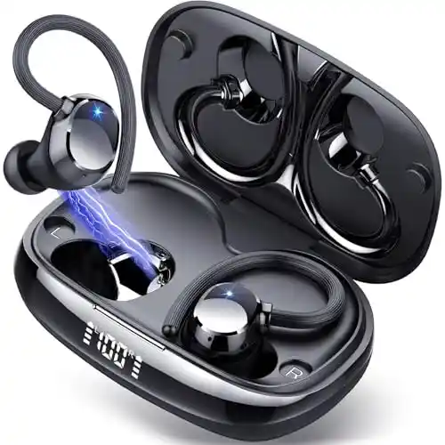 Auriculares Inalámbricos Deportivos, Auriculares Bluetooth 5.3 con 4 HD Mic, HiFi Estéreo Cascos Inalambricos, Auriculares in Ear Running con Gancho, 80H/LED Reducción de Ruido Cascos, IP7 Impermeable