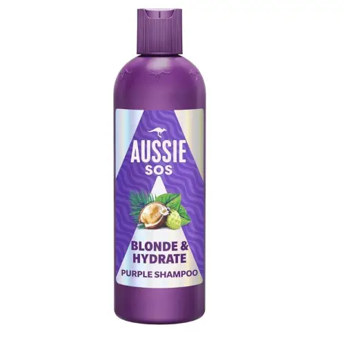 Aussie SOS Blonde & Hydrate Champú Morado 300ml Para Pelo Decolorado, Con Mechas Y Canas.