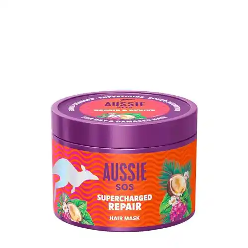 Aussie SOS Supercharged Repair Mascarilla Capilar 500ml Para Pelo Seco Y Dañado. Ayuda A Reparar Y Proteger El Cabello Dañado, Dejándolo Suave, Liso E Hidratado Durante 100 Horas. Fórmula Vegana