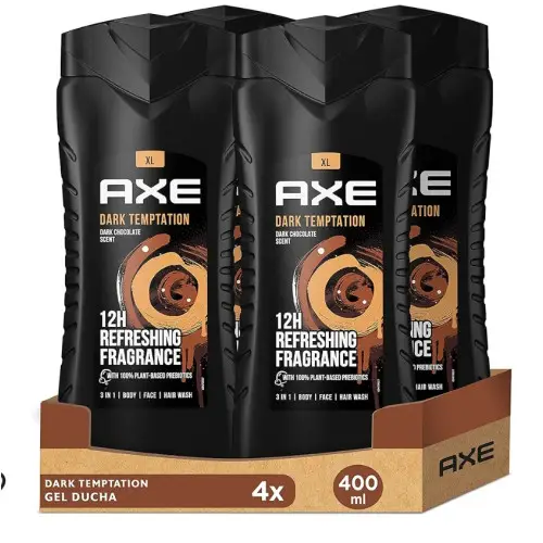 Axe Gel de Ducha y Champú para Hombre Dark Temptation 3en1 400ml - Pack de 4