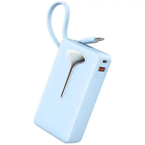 Bateria Externa Carga Rapida, Power Bank 10000mAh 22.5W Bateria Portatil con Cables Integrados, Bateria Externa USB C In/Output,para iPhone/Samsung/Tablet etc
