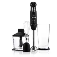 Batidora de mano 3 en 1 Westinghouse WKHB1518BK, con ajustes de velocidad, batidor, tazón picador, taza, ergonómica y con acabados en acero inoxidable.