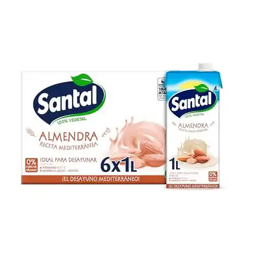 Bebida vegetal Santal Almendra sin azúcar añadido brik 1L – Caja de 6 litros