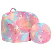 Sofá infantil acolchado con espuma Snug, para niños y niñas, algodón de azúcar con unicornios