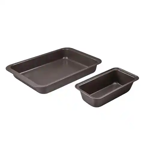 Set 2PC de Horno Acero al Carbono - Incluye Moldes de 42x29x6 cm y 27.5x14x6.8 cm - Ilag Essential de 2 Capas - Diseño Chocolate