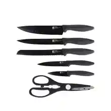 Bergner Osaka Set de 5 Cuchillos y Tijeras, Acero Inoxidable, Negro, 1 cm