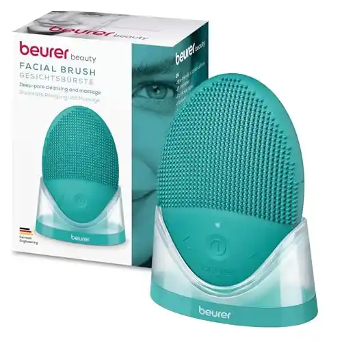Beurer FC 52 Laguna Cepillo facial de silicona, limpieza en profundidad de los poros y masaje de la piel, resistente al agua, apto para todo tipo de pieles