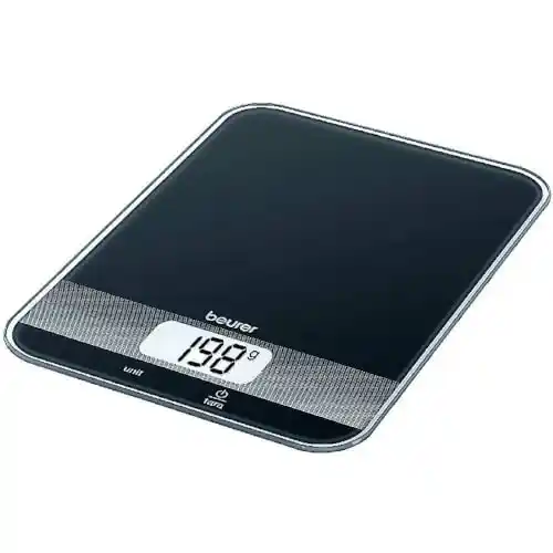 Beurer KS19 Black BALANZA Cocina 5KG Slate Pizarra Funcion Tara Pantalla LCD Aviso SOBRECARGA Precision 1GRM, Negro Brillante