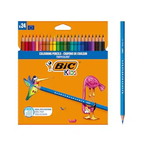 BIC Kids Lápices de Colores para Niños, Óptimo para material escolar,Tropicolors, Colores Surtidos, 2,9mm, Blíster de 24