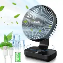 Ventilador de Mesa USB Silencioso, 120° de Oscilación, Recargable (Negro)