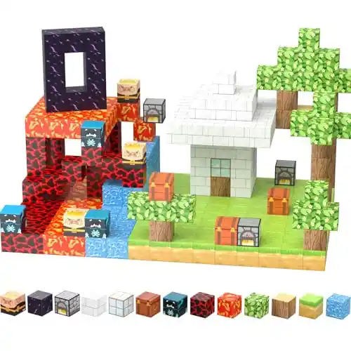 Bloques de construcción magnéticos 100pcs, juguetes sensoriales STEM, juguetes de bloques de construcción para niños y niñas de 3+ años, juguetes creativos de bloques de construcción magnéticos