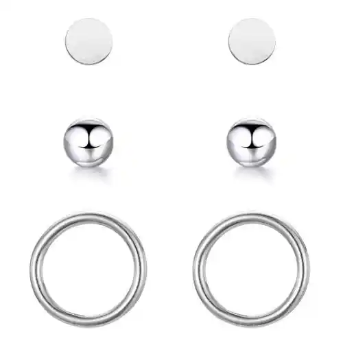 BONNYBIRD® Set Pendientes Mujer Plata Pequeños - Pack Pendientes Acero Quirurgico Inoxidable, Pendientes Hipoalergenicos Mujer