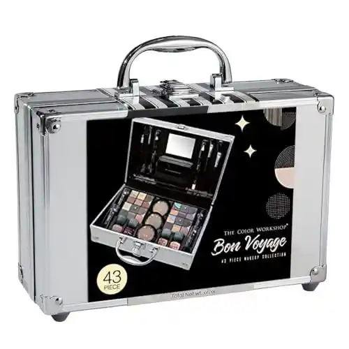 bonvoyage, The Color Workshop, Maletín de Maquillaje Completo, 43 Piezas de Maquillaje con Espejo Incluido y Aplicadores, Versátil y Ligero
