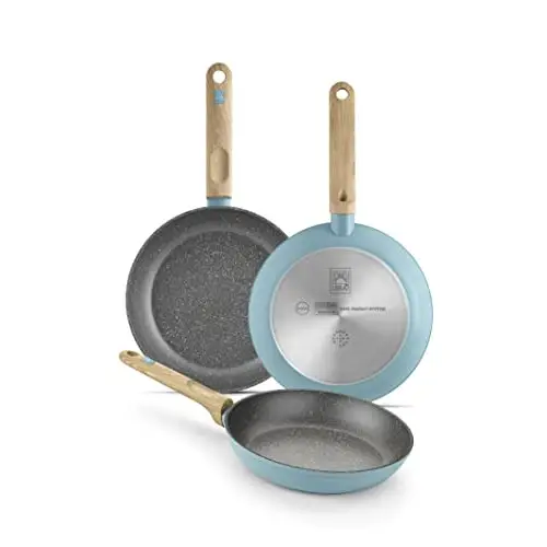 BRA Nordik Set de sartenes 18-22-26 cm de diseño nórdico de aluminio forjado con antiadherente, aptas para todo tipo de cocinas incluida inducción, color turquesa