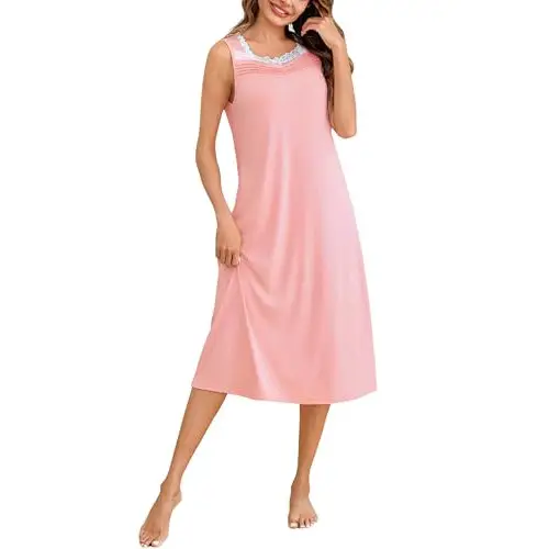 Bresdk Camisón Mujer Verano Sin Mangas Camisones Encaje Largo Elegante Suave Ropa de Noche