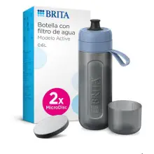 BRITA Botella deportiva Modelo ACTIVE Azul Oscuro (600ml) con 2 filtros MicroDisc, flexible sin BPA, filtra cloro, impurezas, hormonas, pesticidas y conserva minerales.