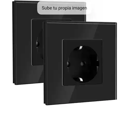 Pack de 2. Enchufe de Pared 16A con Placa de Cristal 86 * 86mm, Negro