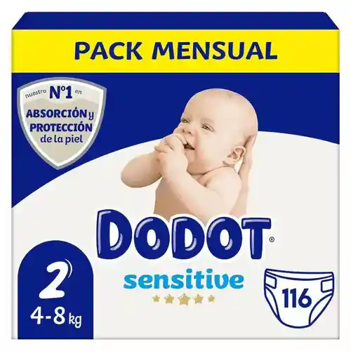Caja de 116 uds. Talla 2 Pañales Dodot Sensitive ( 4 a 8 kg )【ROUA】