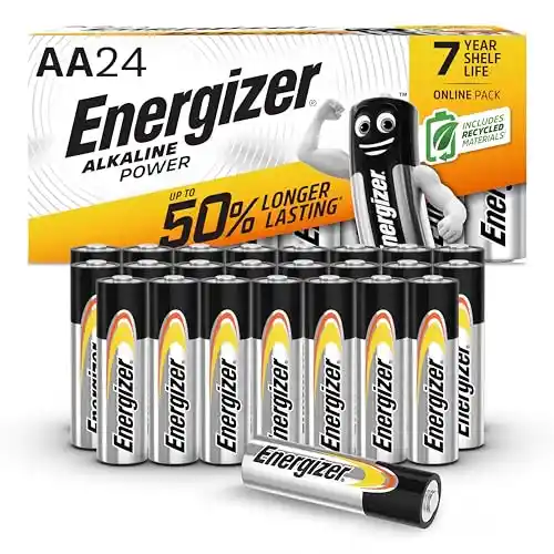 Caja de 24 pilas alcalinas AA Energizer.