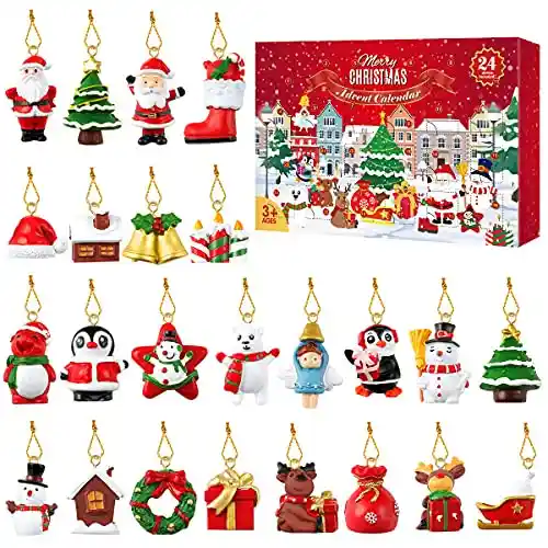 Calendario de Adviento Navideño con de Cuenta Regresiva de 24 Días 24 Adornos Colgantes Decoraciones Navideñas