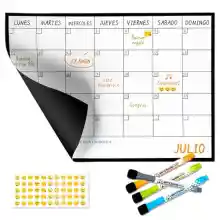 Calendario Mensual Magnético Nevera A4 30x21Cm + 4 Rotuladores Premium + 55 Stikers Emogí aleatorios
