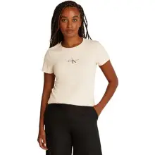 Calvin Klein Camiseta de manga corta Mujer Gradient Monologo Tee Slim Fit, Beige (Brazilian Sand), M