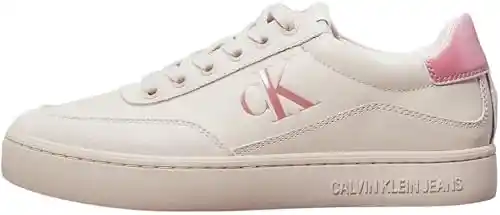 Calvin Klein Sneaker con Suela Cupsole Mujer Classic de Piel, Beige (Eggshell/Dusty Rose), 37 EU