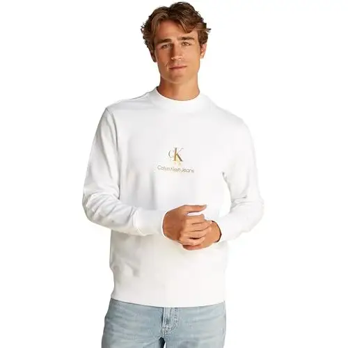 Calvin Klein Sudadera Hombre Shadow Logo Crew Neck Regular Fit, Blanco (Bright White), M